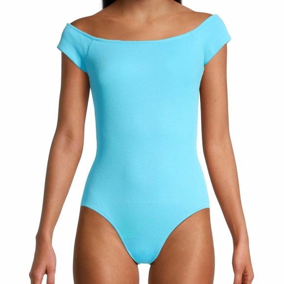 Ganni Other - NWT Ganni One Piece Swimsuit Ribbed Short Sleeve in Bachelor Blue Size 36